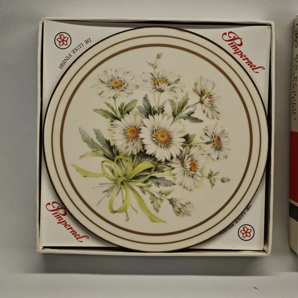Vintage Pimpernel Marguerita Floral Coasters Set of 6 Cork Back Made in England